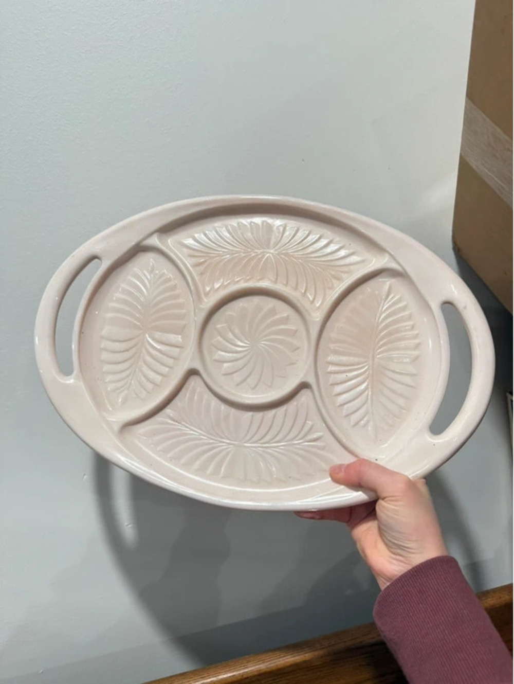 Vintage Jeannette Glass Shell Pink Milk Glass 5-Part Serving Tray
